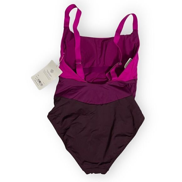 Athleta Pink Striped Coastline One Piece Swimsuit Medium Coverage - Picture 4 of 12